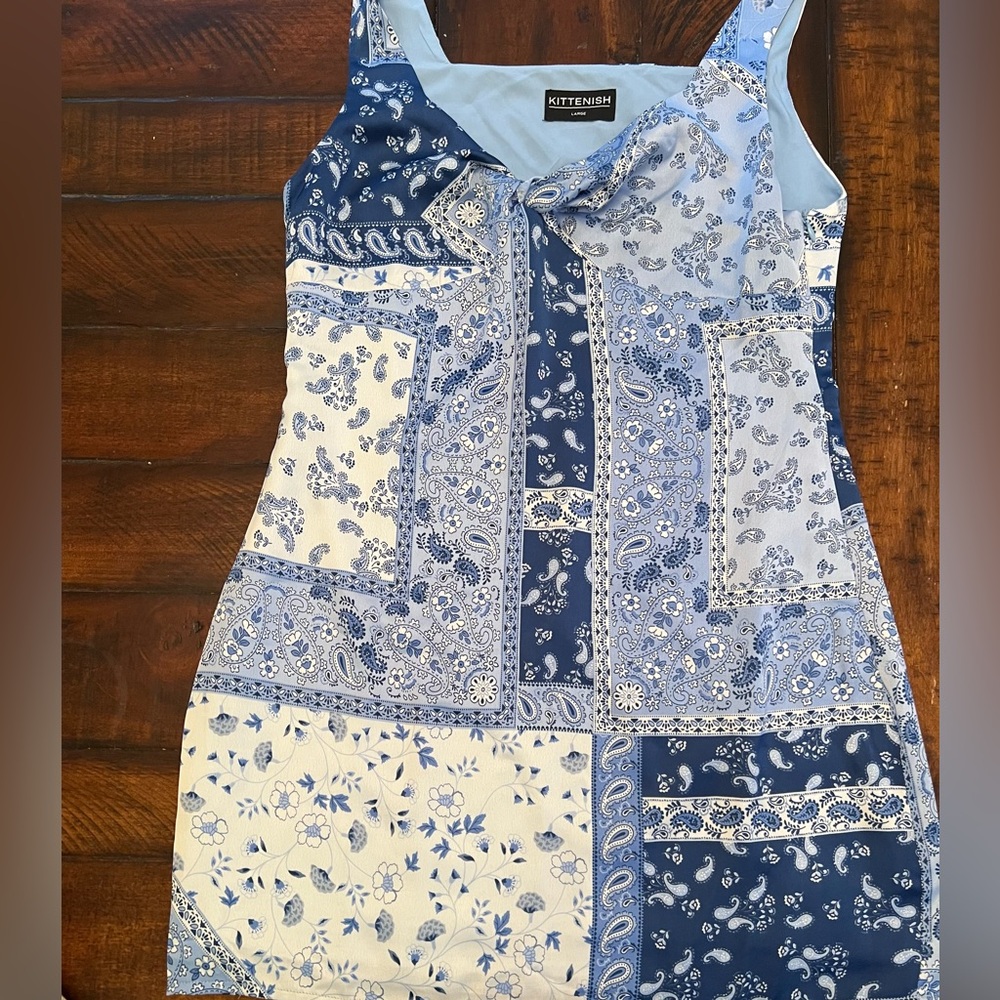 Kittenish Navy and White Patchwork Dress